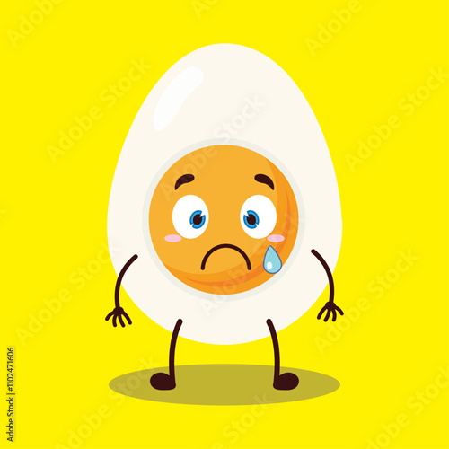 cute nervous expression of half boiled egg cartoon character