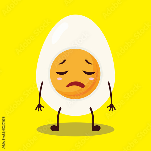 cute tired expression of half boiled egg cartoon character