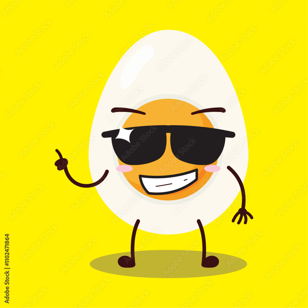 cute cool expression of half boiled egg cartoon character wear sunglasses cute cool expression of half boiled egg cartoon character wear sunglasses