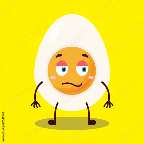 cute silent expression of half boiled egg cartoon character