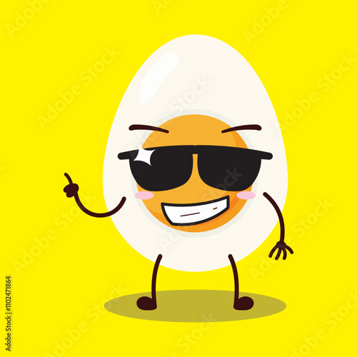 cute cool expression of half boiled egg cartoon character wear sunglasses 