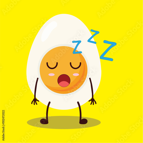 cute rest expression of half boiled egg cartoon character