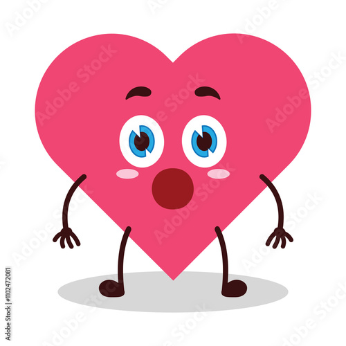 cute shocked expression of heart cartoon character