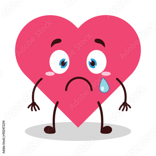 cute nervous expression of heart cartoon character