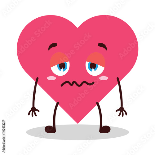 cute grumpy expression of heart cartoon character