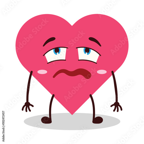 cute tired expression of heart cartoon character