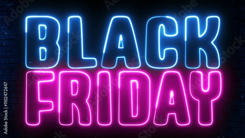 Black friday neon sign. Black Friday text font with neon light. Luminous and shimmering haze inside the letters of the text Black Friday.