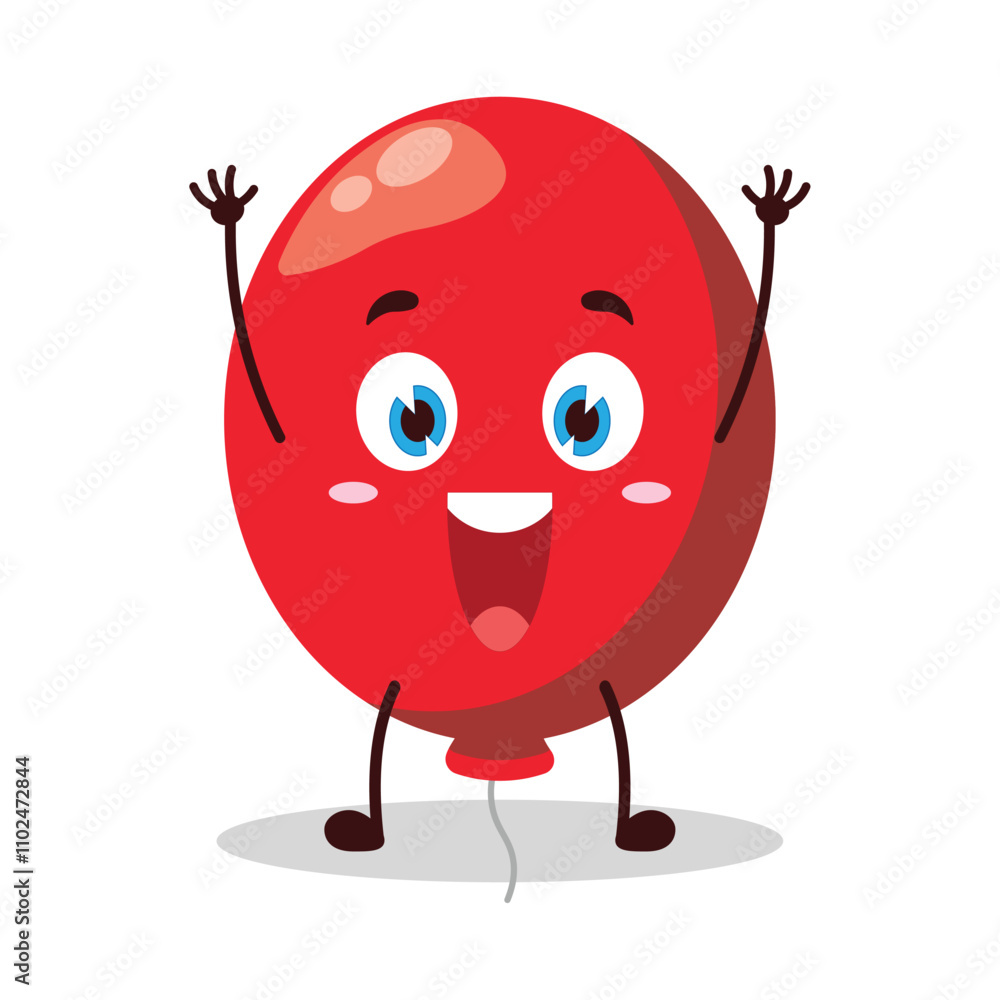 Fototapeta premium cute rise hand happy expression of red balloon cartoon character