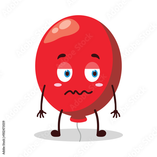 cute grumpy expression of red balloon cartoon character