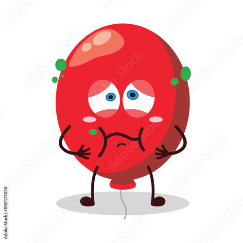 cute sick expression of red balloon cartoon character