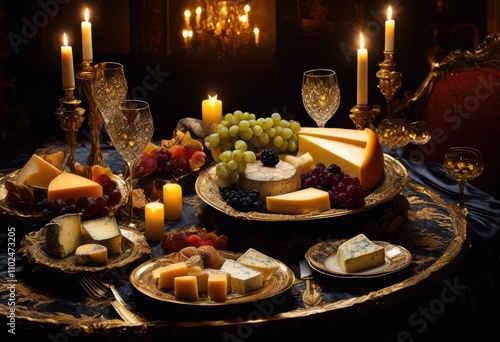 elegant cheese platters adorned vibrant decorative elements luxurious feast experience, fruit, nut, cracker, spread, honey, jam, herb, board, gourmet