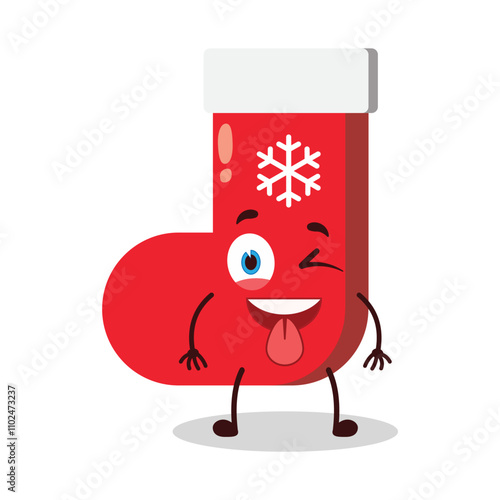 cute teased expression of Christmas sock cartoon character