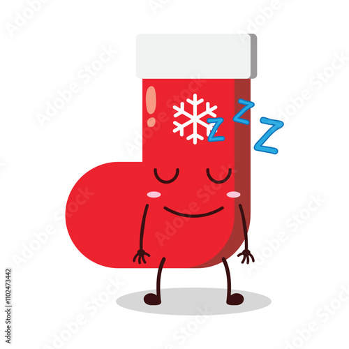cute sleep expression of Christmas sock cartoon character