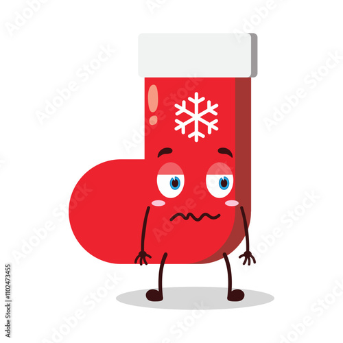 cute grumpy expression of Christmas sock cartoon character