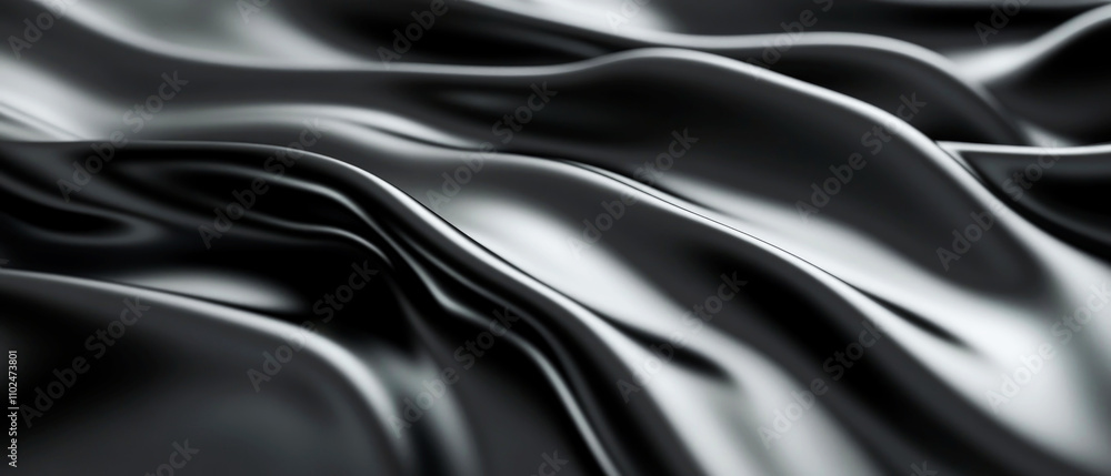 Fototapeta premium An abstract black and white texture with smooth, flowing waves creating a silky, liquid-like surface with dramatic highlights and shadows. Generative AI.