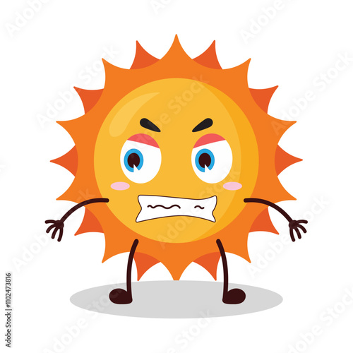 cute mad expression of sun cartoon character