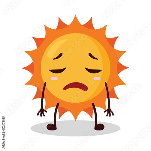 cute tired expression of sun cartoon character
