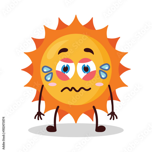 cute upset expression of sun cartoon character