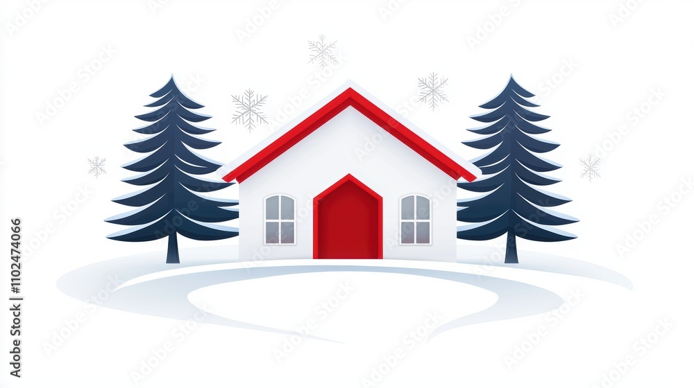 Cozy Winter House Surrounded by Snowy Trees and Flurries Cozy Winter House Surrounded by Snowy Trees and Flurries