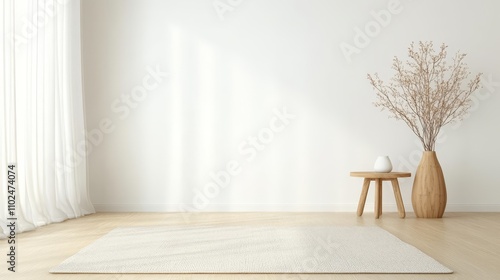 Bright and airy living room featuring a light-colored rug and soft fabric curtains, perfect for relaxation and gatherings during the day
