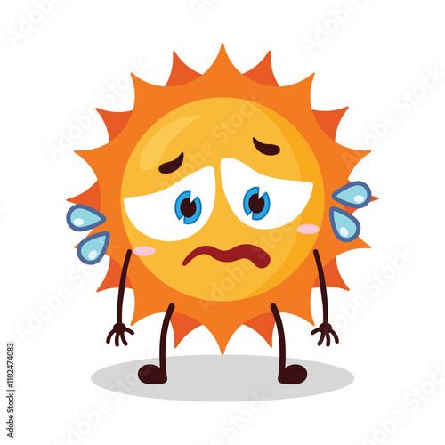 cute depressed expression of sun cartoon character