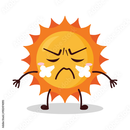 cute furious expression of sun cartoon character