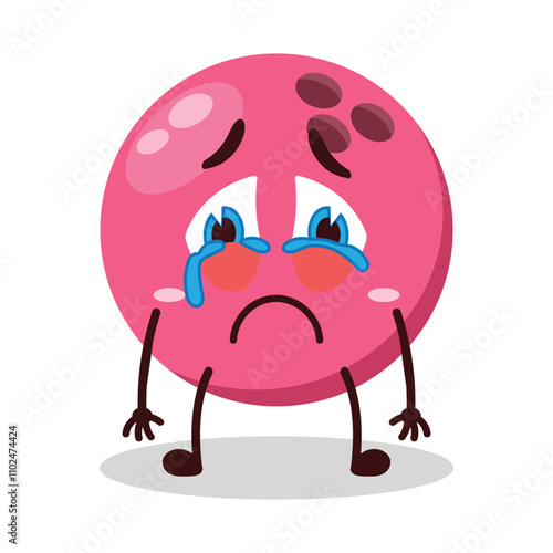 cute cry expression of pink bowling ball character