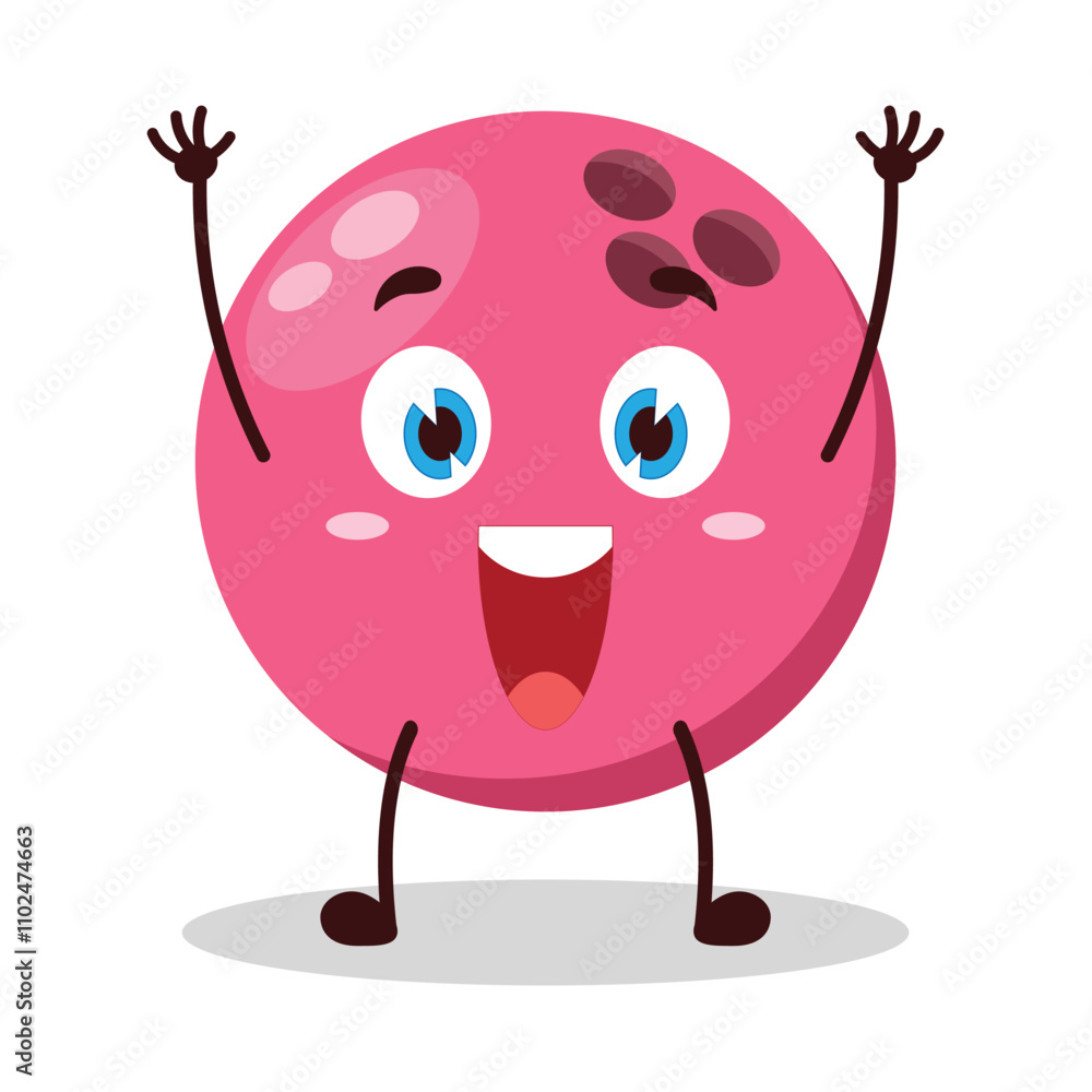 Fototapeta premium cute rise hand happy expression of pink bowling ball character