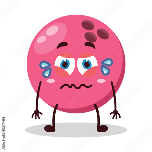 cute upset expression of pink bowling ball character