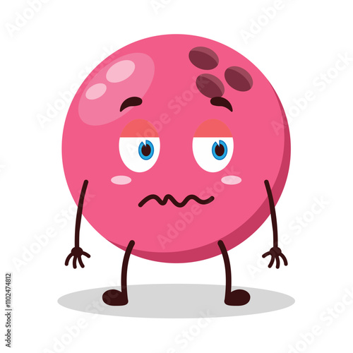 cute grumpy expression of pink bowling ball character