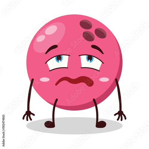 cute bored expression of pink bowling ball character
