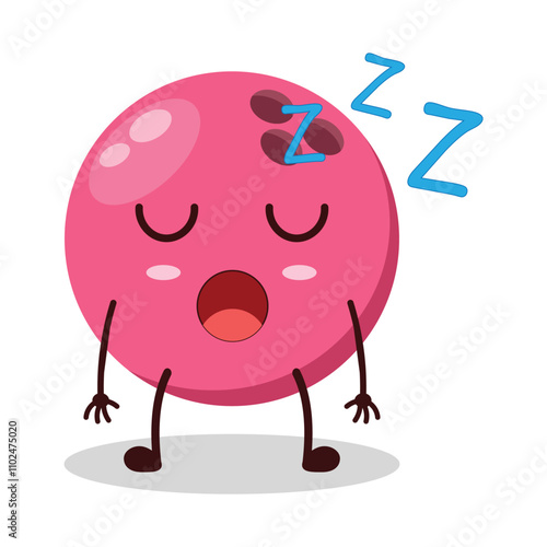 cute rest expression of pink bowling ball character