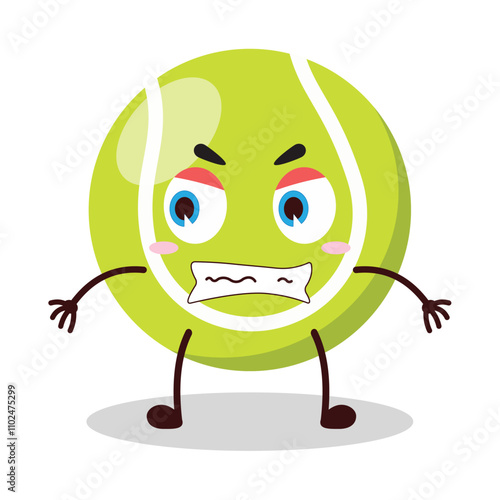 cute mad expression of tennis ball character