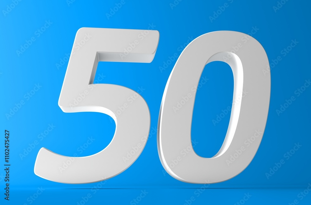 50. Number 50 in white on light blue background. Fifty number 3d sign. 50. Number 50 in white on light blue background. Fifty number 3d sign.