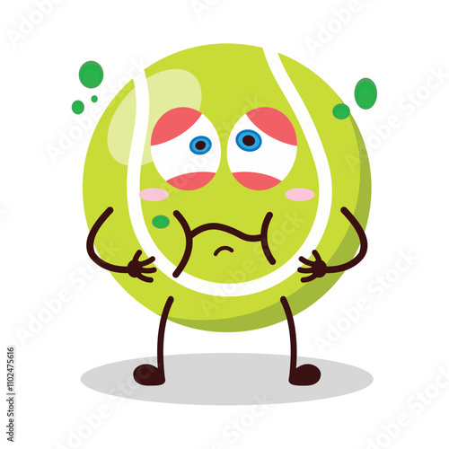 cute sick expression of tennis ball character