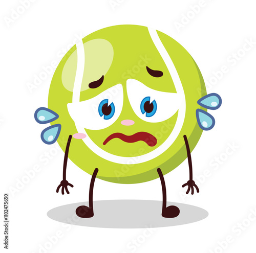 cute depressed expression of tennis ball character