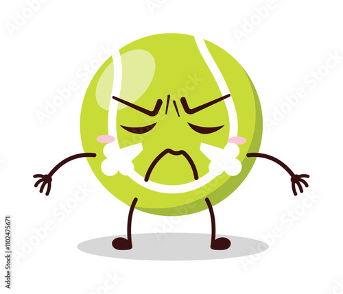 cute furious expression of tennis ball character