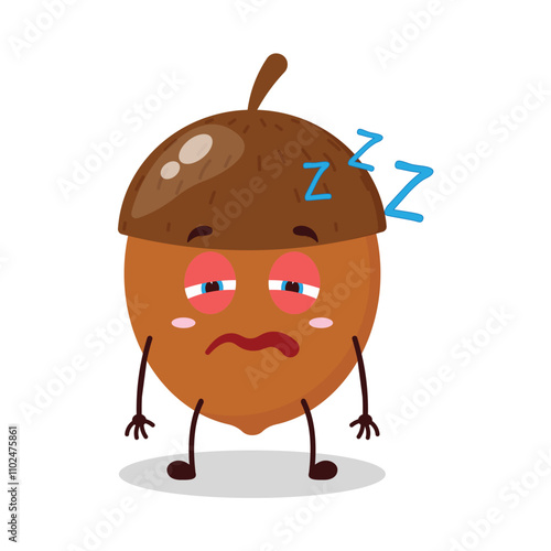 cute sleepy expression of walnut cartoon character