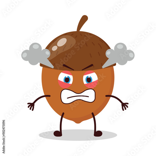 cute angry expression of walnut cartoon character