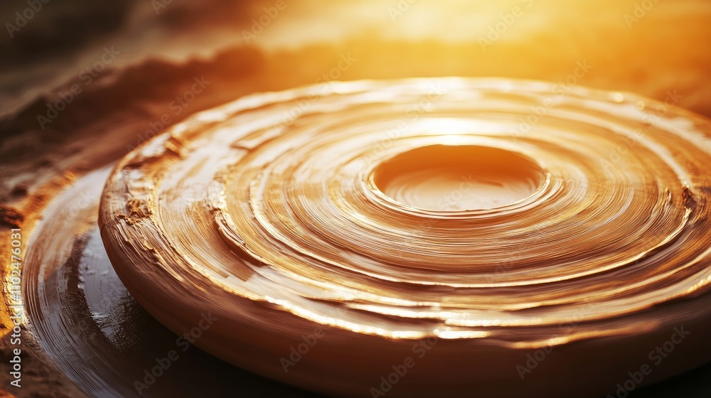 Minimalist close-up of raw clay spinning on a pottery wheel in sunlight.
Minimalist close-up of raw clay spinning on a pottery wheel in sunlight.