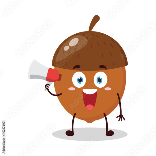 cute happy expression of walnut cartoon character carry megaphone