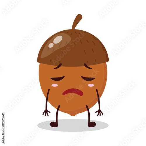 cute tired expression of walnut cartoon character