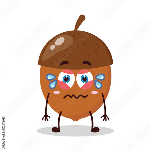 cute upset expression of walnut cartoon character