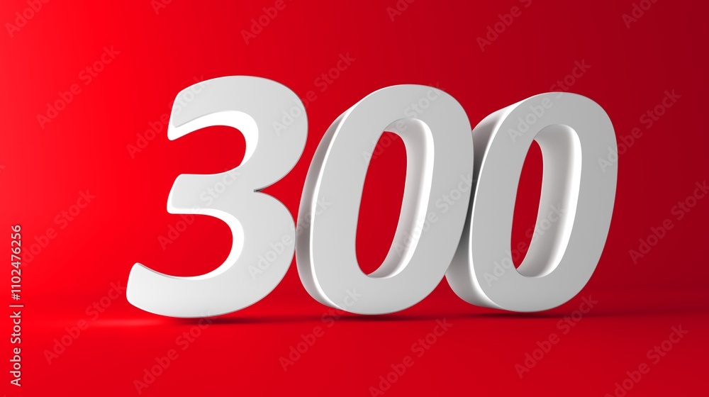 Number 300 in white on light red background, isolated number. Three hundred number 3D Text.
Number 300 in white on light red background, isolated number. Three hundred number 3D Text.