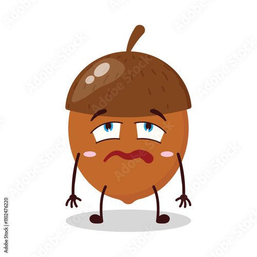 cute bored expression of walnut cartoon character