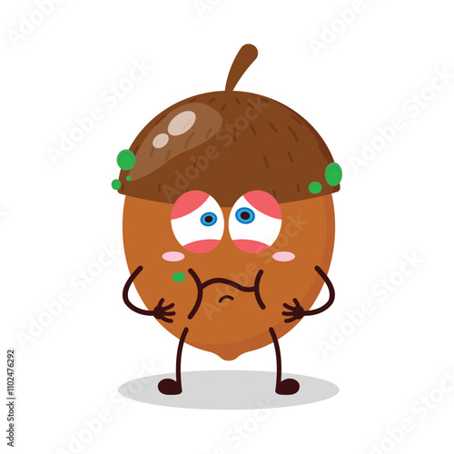 cute sick expression of walnut cartoon character