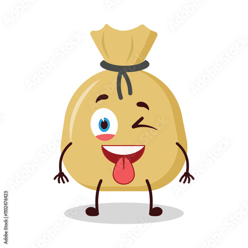 cute teased expression of money bag cartoon character