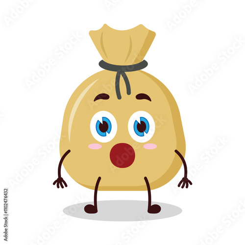 cute shocked expression of money bag cartoon character