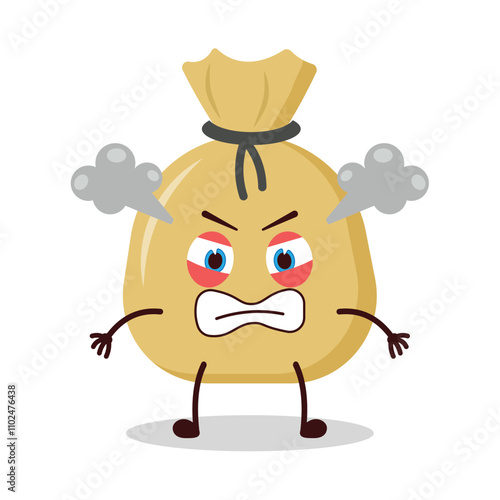 cute angry expression of money bag cartoon character
