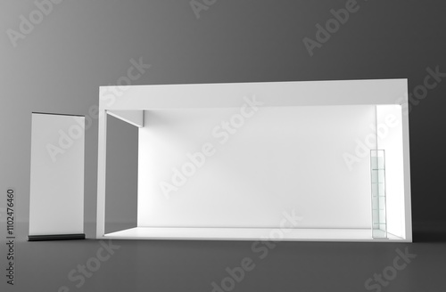 Wallpaper Mural Blank white trade exhibition booth system stand. Trade show booth white and blank. Blank indoor exhibition with work paths Torontodigital.ca